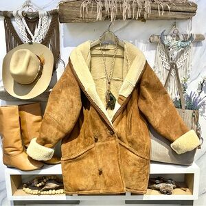 Chalet Shearling fur suede leather jacket made in Europe Slovenia w cabin vibe
